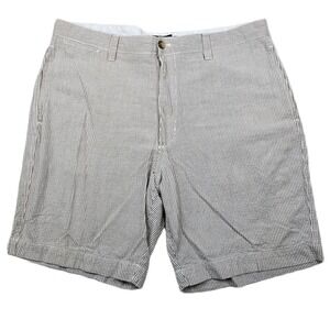 Chaps Seersucker Shorts Mens 36 Brown White Striped 100% Cotton Casual Preppy